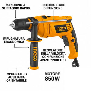 Trapano a percussione 850 watt velocità variabile funzione martello