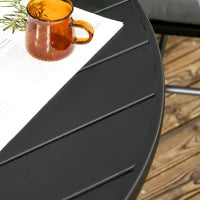 Tavolo da Giardino Rotondo per 4 Persone con Foro per Ombrellone e Doghe in Metallo, Ø115x72cm, Nero