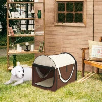 Trasportino Gabbia da Trasporto per Cani Gatti e Animali Domestici Pieghevole, 61x46x51cm, Caffè