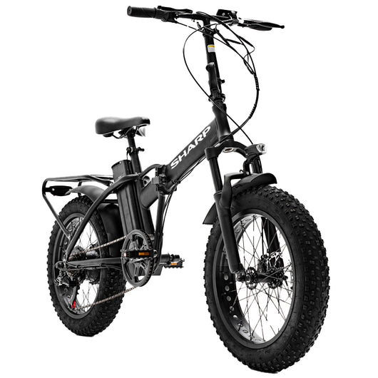 SHARP BASEL (BK-FM02E-B) FOLDABLE FAT E-BIKE (BLACK) - BICICLETTA ELETTRICA - RUOTE 20""X4"" - MOTORE 250W 36V - BATTERIA 36V 13AH CERTIFICATA - TELAIO IN ALLUMINIO - AUTONOMIA FINO AD 50KM - FORCELLA AMMORTIZZATA