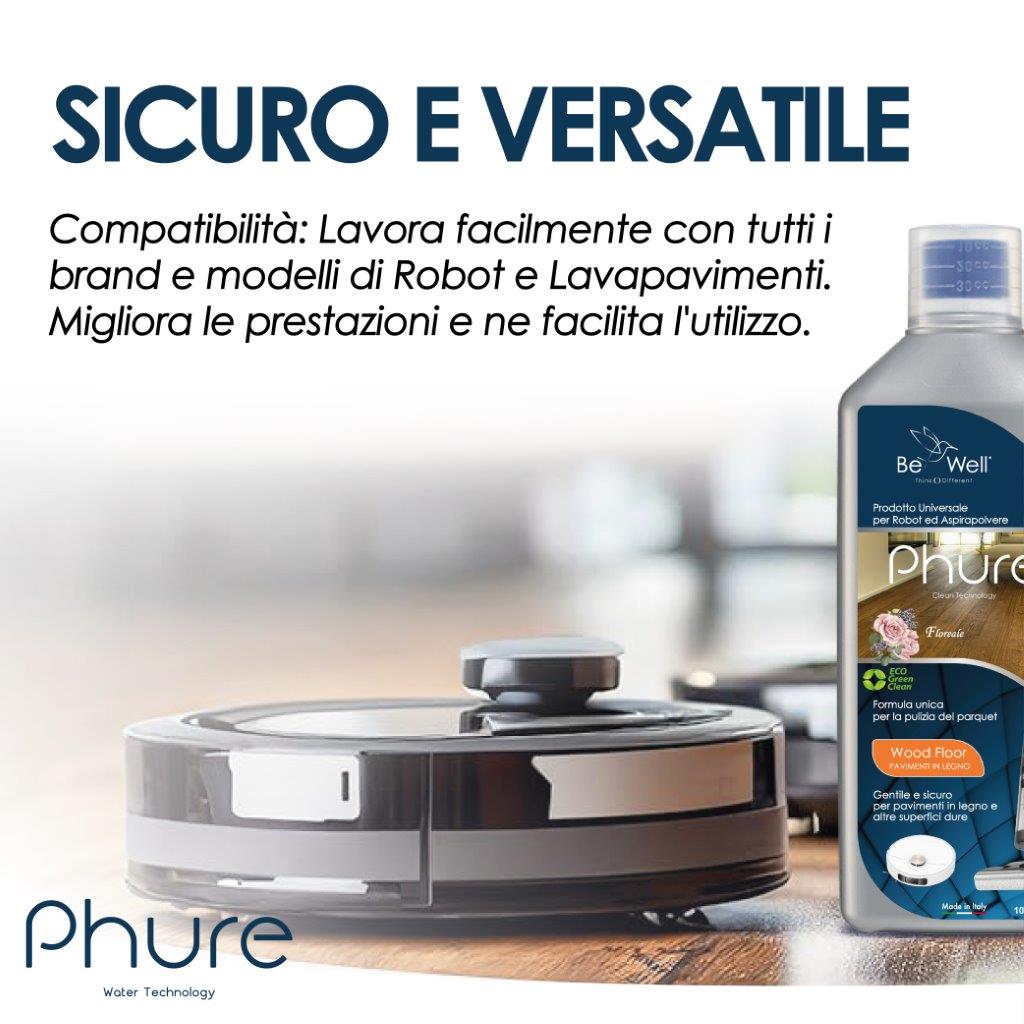 PHURE Detergente Concentrato per Robot Lavapavimenti e Aspirazione con Igienizzante Multisurface 1000ml pulizia senza aloni e sostenibile Adatto a tutti i Robot (FLOREALE)