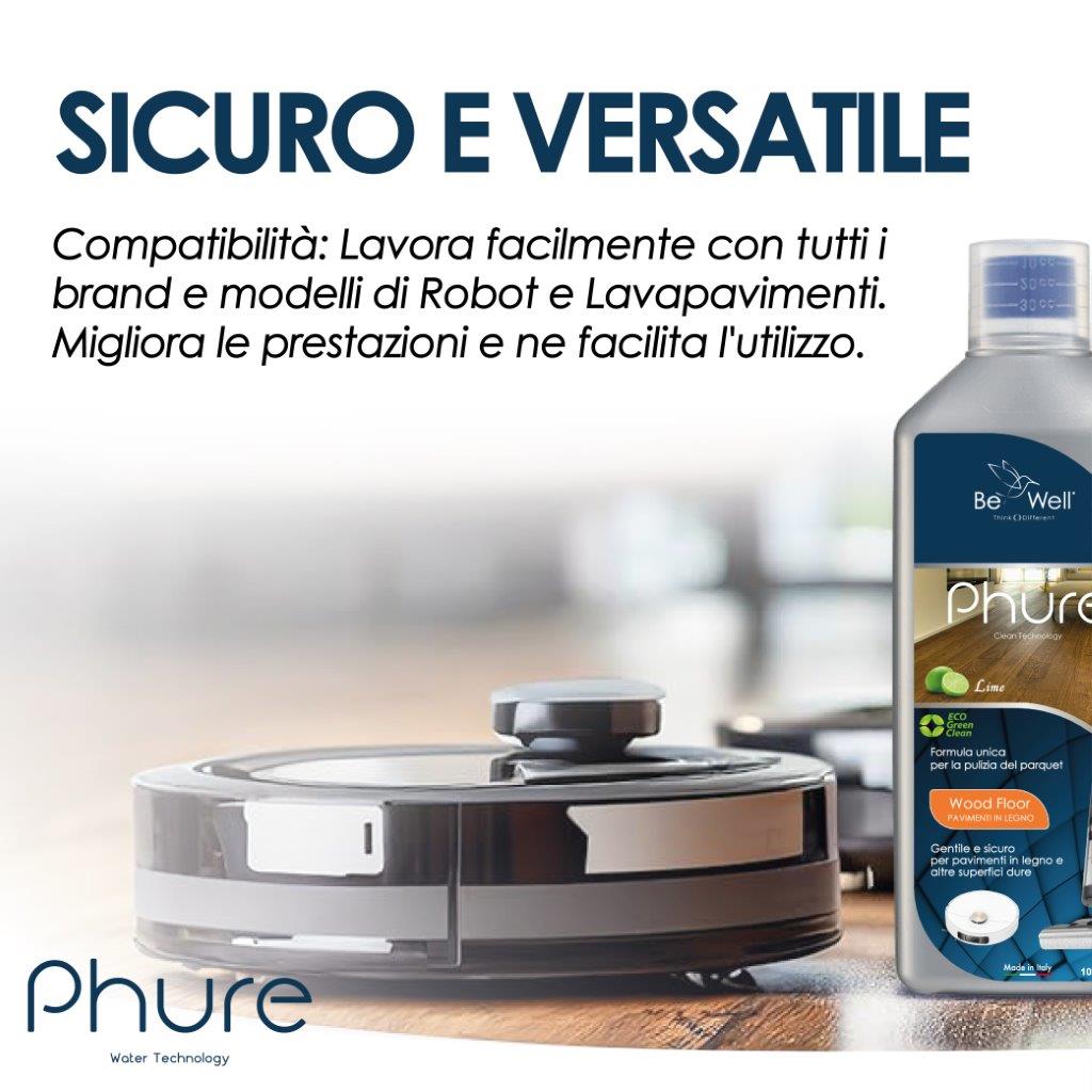 PHURE Detergente Concentrato per Robot Lavapavimenti e Aspirazione con Igienizzante Multisurface 1000ml pulizia senza aloni e sostenibile Adatto a tutti i Robot (LIME)