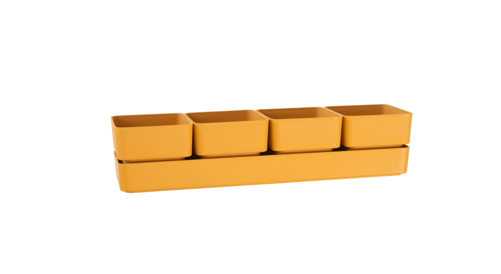TERA vaso elegante di design Sierra, composto da 4 vasi quadrati e un sottovaso, dimensioni cm 48x12x11 h, fioriera per piantine e piante grasse reistente ai raggi UV