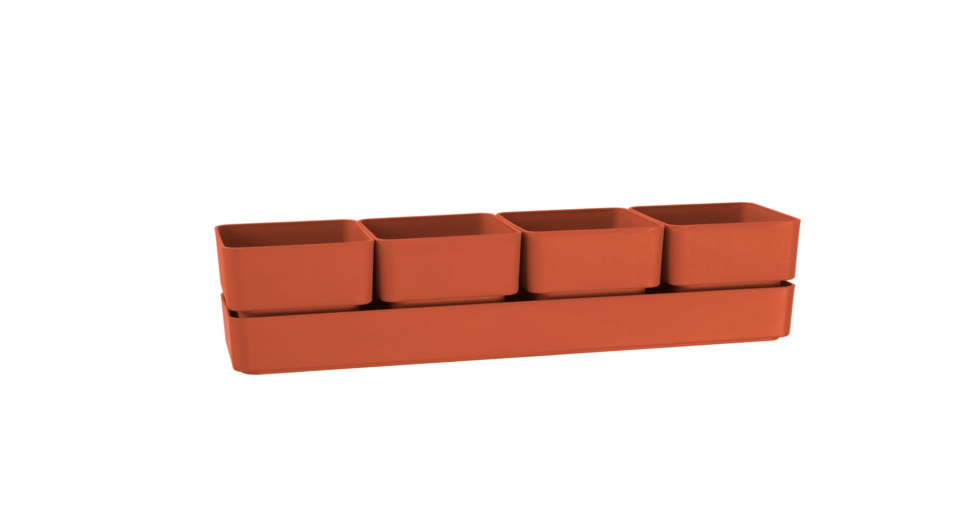 TERA vaso elegante di design Sierra, composto da 4 vasi quadrati e un sottovaso, dimensioni cm 48x12x11 h, fioriera per piantine e piante grasse reistente ai raggi UV