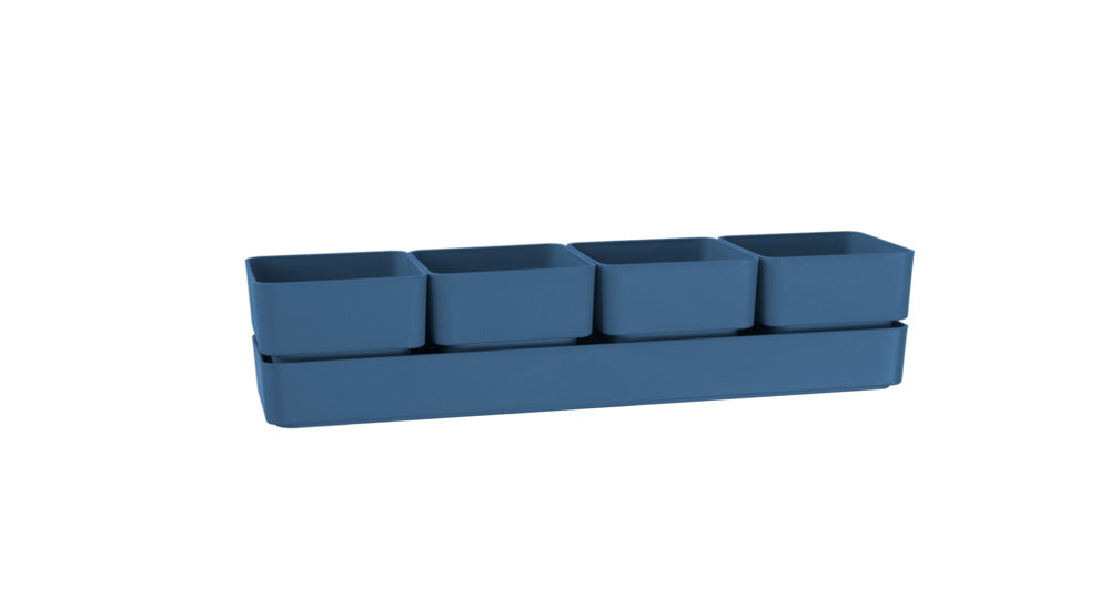 TERA vaso elegante di design Sierra, composto da 4 vasi quadrati e un sottovaso, dimensioni cm 48x12x11 h, fioriera per piantine e piante grasse reistente ai raggi UV