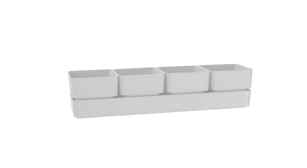 TERA vaso elegante di design Sierra, composto da 4 vasi quadrati e un sottovaso, dimensioni cm 48x12x11 h, fioriera per piantine e piante grasse reistente ai raggi UV