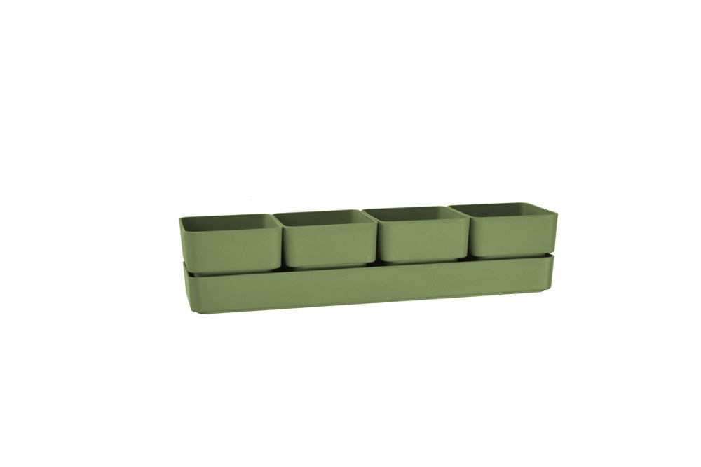 TERA vaso elegante di design Sierra, composto da 4 vasi quadrati e un sottovaso, dimensioni cm 48x12x11 h, fioriera per piantine e piante grasse reistente ai raggi UV