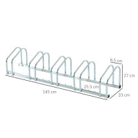 Rastrelliera Portabiciclette Parcheggio per 5 Biciclette in Acciaio, 145×33×27 cm, Argento