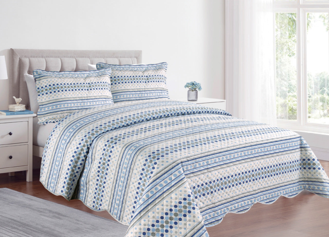 Copriletto Trapuntato Quilt Estivo Piumino 100gr/mq Disegno Pinsonic Sphere - Matrimoniale - Blu