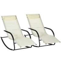 Set da 2 Sdraio a Dondolo con Poggiatesta e Braccioli, 67x144x87 cm, Grigio e Beige