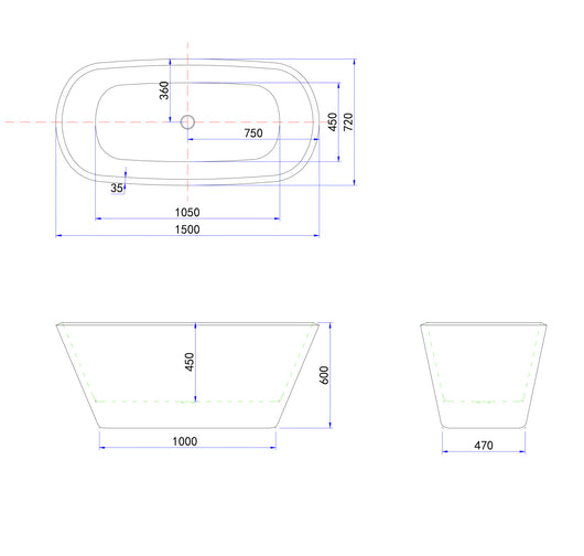 Vasca da Bagno a Isola 150x72x60 cm Vasca da Bagno Freestanding in Acrilico Nero Ovale