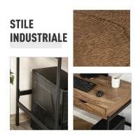 Scrivania Moderna Stile Industriale con 2 Cassetti per Camera e Ufficio, Metallo e MDF, 110x55x75cm, Nero Marrone