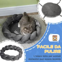 Letto per Cani e Gatti da Interni Imbottito e Lavabile con Cuscino Separato, Ø55x14cm, Grigio