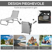 Sdraio da Giardino Pieghevole con Tettuccio Regolabile e Schienale Reclinabile a 4 Livelli, Grigio Chiaro