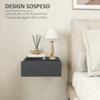 Comodino Sospeso Moderno con Cassetto, in Legno, 40x30x15 cm, Nero