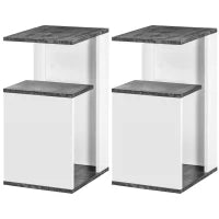 Set 2 Comodini Moderni dal Design Irregolare con Ripiano Aperto in Truciolato, 35x29.5x60 cm, Grigio e Bianco