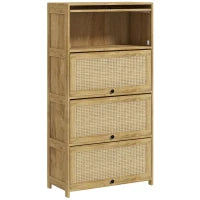 Mobile Cucina in stile Boho con 4 Ante a Ribalta, in Truciolato e Rattan, 70x32x132.8 cm