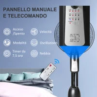 Ventilatore Nebulizzatore e Deumidificatore Oscillante 70° con 3 Modalità, Telecomando e Timer 7.5h, Tanica 2.8L, 90W, Ф44.5cm x 120cm