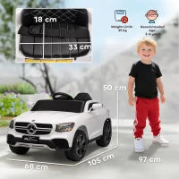Macchina elettrica per bambini, 12V, telecomando 2,4G, 3 velocità, avvio lento, 105x68x50cm, Bianco
