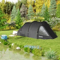 Tenda da Campeggio 3 Posti con 2 Stanze Interne con Finestre e Coperture, 475x264x172 cm, Nero