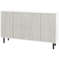 Buffet da cucina mobile da archiviazione 2 armadi con ripiani regolabili, 121 x 37 x 75 cm, bianco e effetto legno grigio