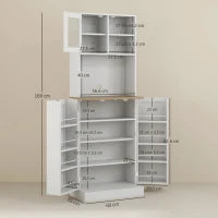 Dispensa da Cucina Porta Microonde con Ripiani Aperti e Armadietto con Portaspezie, 60x35x169 cm, Bianco