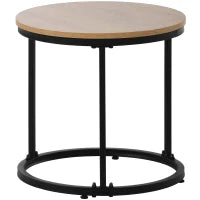 Set di 2 Tavolini da Salotto Rotondi, Tavolini Impilabili in MDF e Metallo, Design Salvaspazio, Tavolo Grande: 50 x 70,5 cm, Tavolo Piccolo: 45,5 x 44 cm, Naturale
