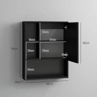 kleankin Armadietto Bagno con Specchio, Ripiani e Scaffale Regolabile, Montaggio a Parete, 60x15x76cm, Nero