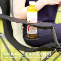 Set 2 Sedie da Campeggio Pieghevoli con Schienale Alto, Portabicchieri e Borse di Trasporto, Crema