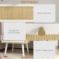 Comodino con Cassetti Set 2 Pezzi in Truciolato e MDF in stile Boho, 40x40x55 cm, Rovere e Bianco