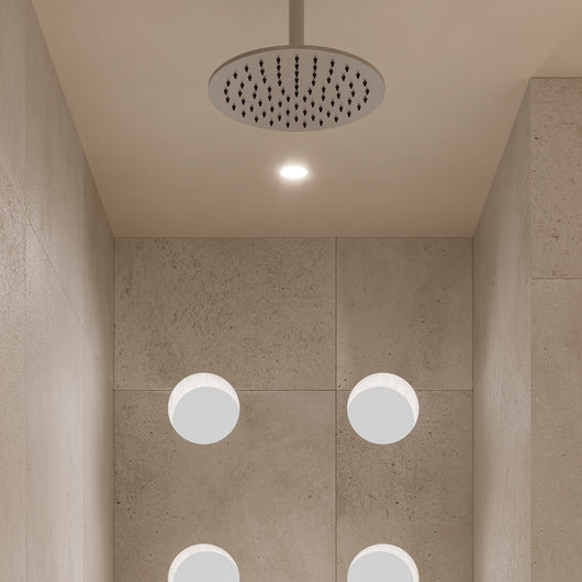 SINED Soffione doccia rotondo inox colore inox in Acciaio Inox 316L resistente alla corrosione per interni ed esterni, diametro 25 cm, finitura inox lucida, design moderno - Modello Levante SOFFIONE-L