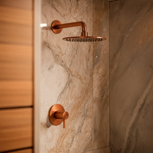 SINED Soffione doccia rotondo Ø25 cm in acciaio inox 316L finitura Oro Rosa resistente alla corrosione per interni ed esterni design moderno Made in Italy SOFFIONE-LEVANTE-25-ORO-ROSA