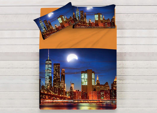 Lenzuola Copriletto Letto Sogni D'oro 100% Cotone Disegno City Moon D69 - Singolo - City Moon D69
