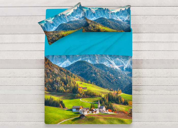 Lenzuola Copriletto Letto Sogni D'oro 100% Cotone Disegno Mountain D71 - Singolo - Mountain D71
