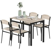 Set da Pranzo con Tavolo Rettangolare e 4 Sedie in Acciaio e MDF, Nero e Rovere
