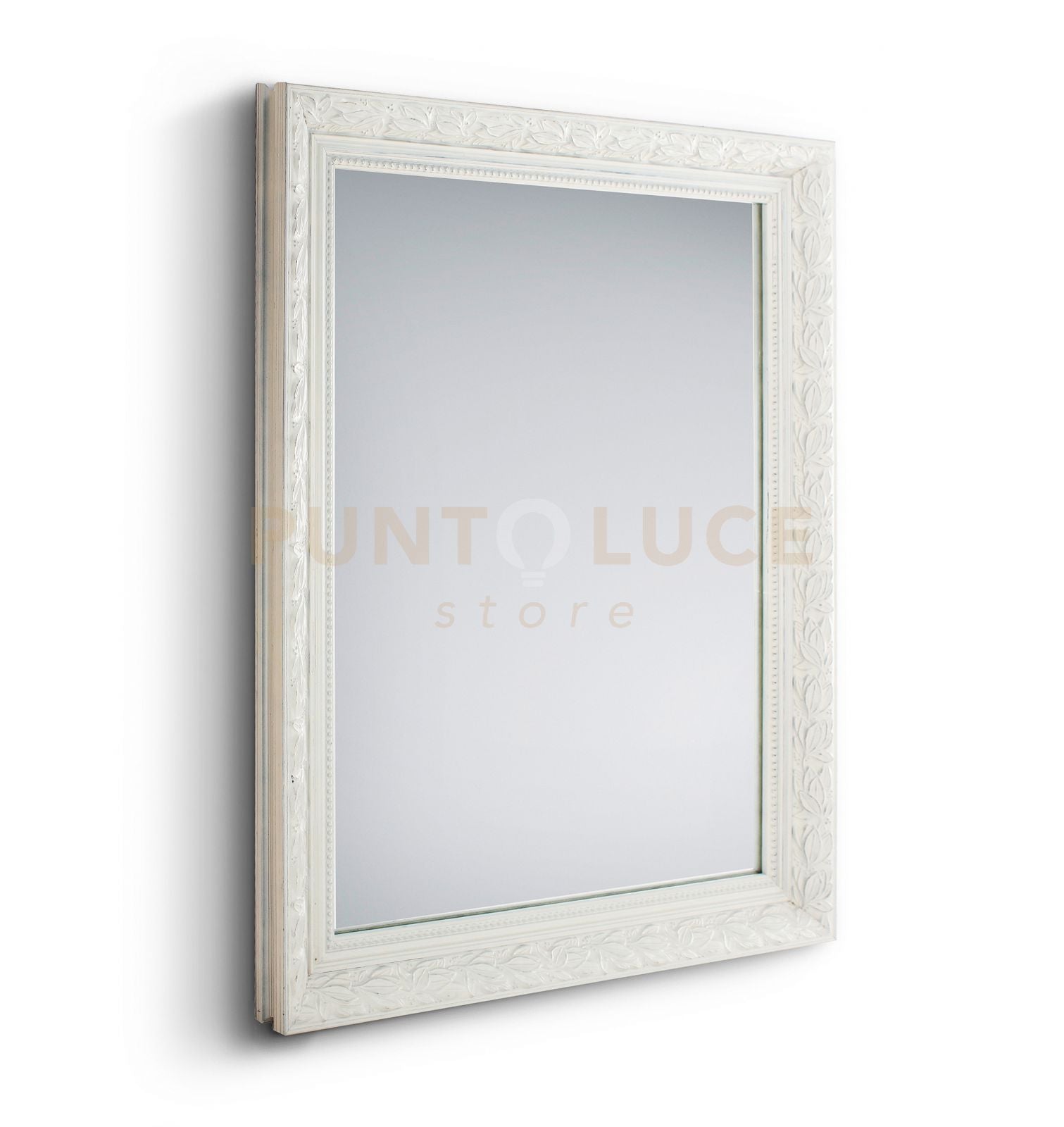 TANJA SPECCHIO DA PARETE CON CORNICE LAVORATA CON GANCI X INSTALLAZIONE ORIZZONTALE E VERTICALE BIANCO 55X70CM