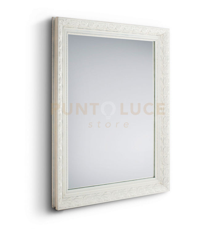 TANJA SPECCHIO DA PARETE CON CORNICE LAVORATA CON GANCI X INSTALLAZIONE ORIZZONTALE E VERTICALE BIANCO 55X70CM