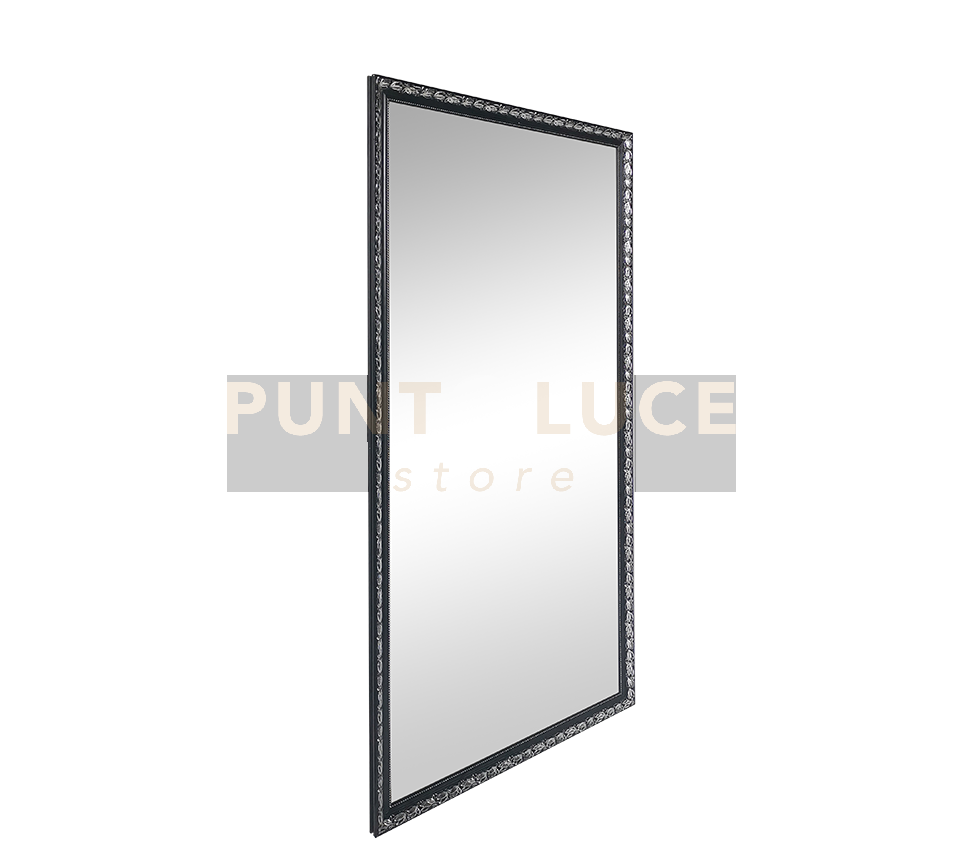 SONJA SPECCHIO DA PARETE CON CORNICE LAVORATA CON GANCI X INSTALLAZIONE ORIZZONTALE E VERTICALE 110X200CM NERO ARGENTO