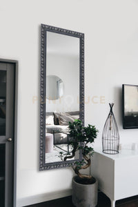 TANJA SPECCHIO DA PARETE CON CORNICE LAVORATA CON GANCI X INSTALLAZIONE ORIZZONTALE E VERTICALE 50X150CM NERO ARGENTO