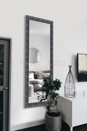 TANJA SPECCHIO DA PARETE CON CORNICE LAVORATA CON GANCI X INSTALLAZIONE ORIZZONTALE E VERTICALE 50X150CM NERO ARGENTO