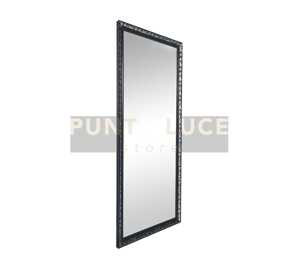 SONJA SPECCHIO DA PARETE CON CORNICE LAVORATA CON GANCI X INSTALLAZIONE ORIZZONTALE E VERTICALE 70X170CM NERO ARGENTO