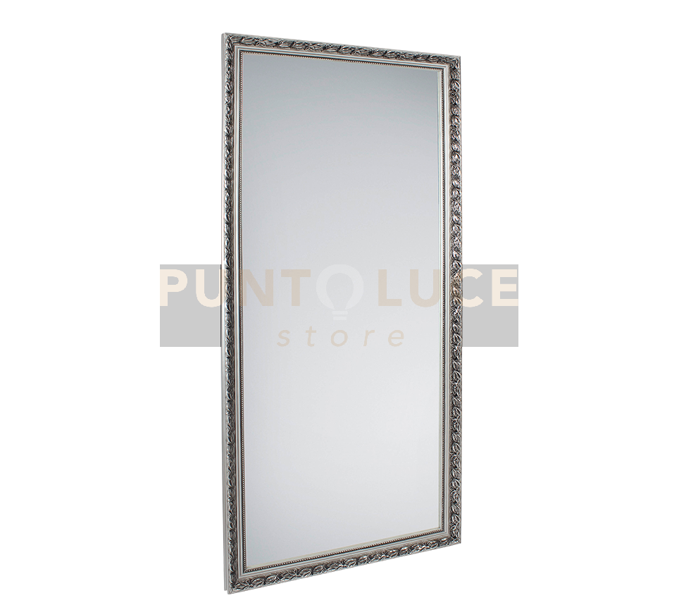 SONJA SPECCHIO DA PARETE CON CORNICE LAVORATA CON GANCI X INSTALLAZIONE ORIZZONTALE E VERTICALE 100X200CM ARGENTO