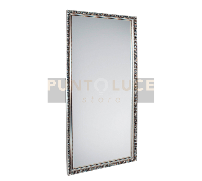 SONJA SPECCHIO DA PARETE CON CORNICE LAVORATA CON GANCI X INSTALLAZIONE ORIZZONTALE E VERTICALE 100X200CM ARGENTO