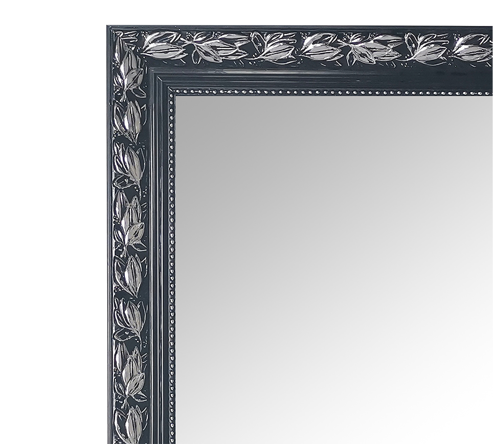 SONJA SPECCHIO DA PARETE CON CORNICE LAVORATA CON GANCI X INSTALLAZIONE ORIZZONTALE E VERTICALE 110X200CM NERO ARGENTO