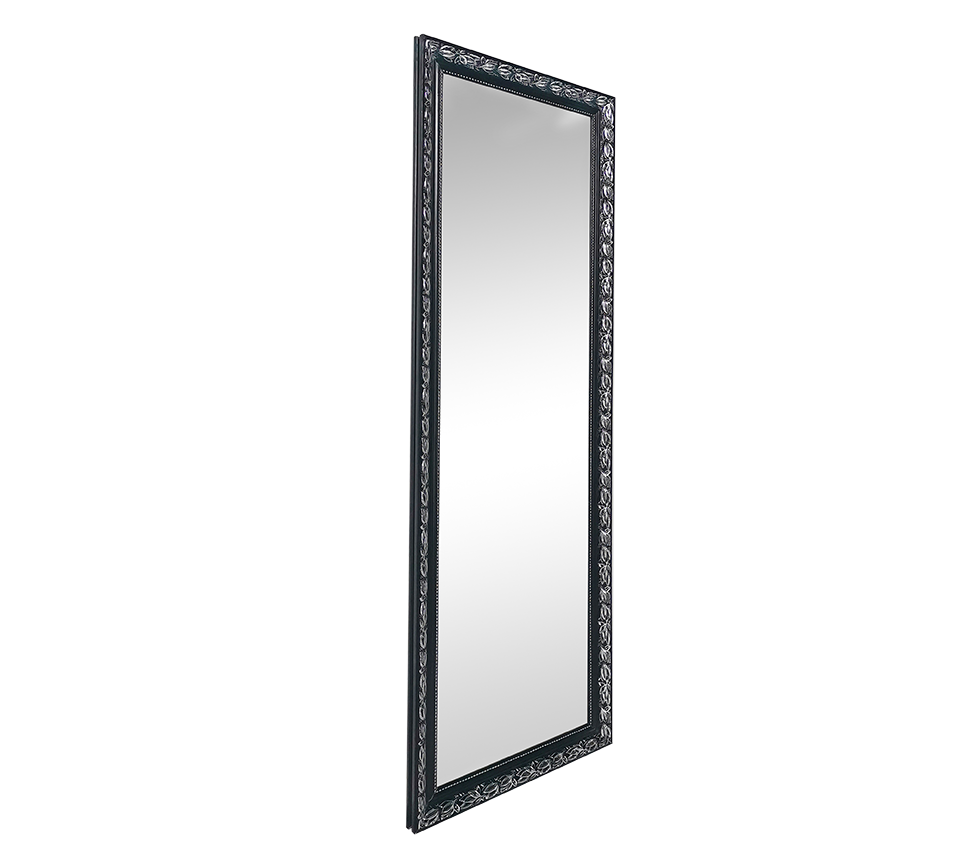 TANJA SPECCHIO DA PARETE CON CORNICE LAVORATA CON GANCI X INSTALLAZIONE ORIZZONTALE E VERTICALE 50X150CM NERO ARGENTO