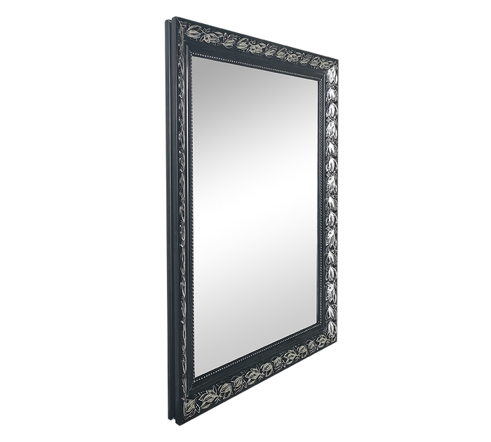 SONJA SPECCHIO DA PARETE CON CORNICE LAVORATA CON GANCI X INSTALLAZIONE ORIZZONTALE E VERTICALE 55X70CM NERO ARGENTO