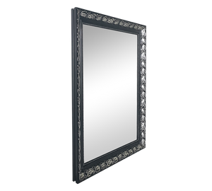 TANJA SPECCHIO DA PARETE CON CORNICE LAVORATA CON GANCI X INSTALLAZIONE ORIZZONTALE E VERTICALE 55X70CM NERO ARGENTO