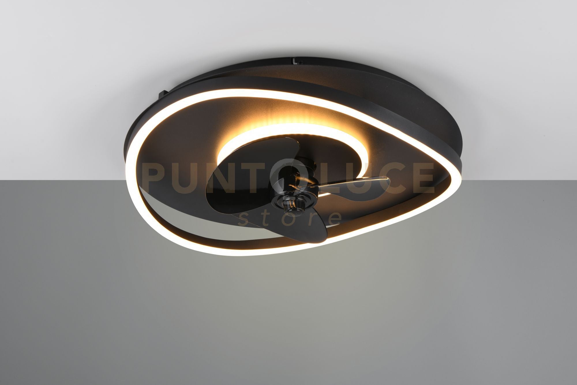 SORTLAND PLAFONIERA LED 30W 3500lm, 2700 - 6500K ONDA NERO OPACO CON VENTILATORE CON VENTOLA CON FUNZIONE INVERSIONE ROTAZIONE X FUNZIONE INVERNALE CON TELECOMANDO MULTIFUNZIONE REGOLAZIONE INTENSITA' E TIMER CON MOTORE DC D.50CM