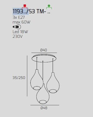 SOSP. BIANCO 3 LUCI TONDA VETRI MEDI TRASPARENTE 1193BI-S3 TM-TR