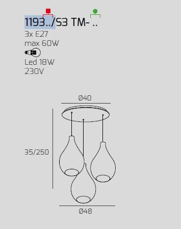 SOSP. BIANCO 3 LUCI TONDA VETRI MEDI TRASPARENTE 1193BI-S3 TM-TR